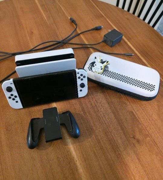 Nintendo Switch Oled Model W/joy-con-white With Power A Pikachu Protection Case and Screen Protector