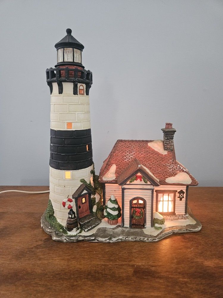 Ceramic Christmas Themed Lighted Lighthouse