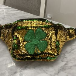 Sequin Gold & Green Clover Fanny Pack 