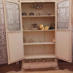 Antique Shabby Chci Of White Pantry Cabinet Kitchen Storage, Delivery