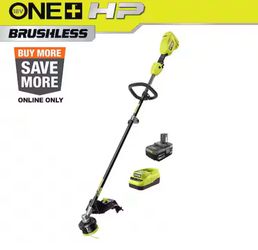 Ryobi ONE+ HP 18V Brushless Whisper Series 15 in. Cordless Attachment Capable String Trimmer with 4.0 Ah Battery and Charger
