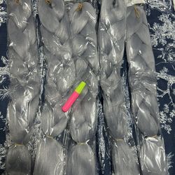 Pack of 5 Silver Jumbo Braiding Hair + crochet needle