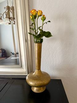 Vintage 13" Etched Brass Vase / Indo-Persian Surahi Pot