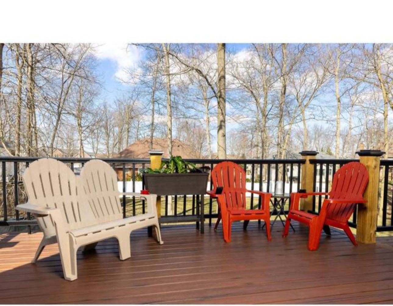 StyleWell 54 in. Putty Beige Plastic 2-Person Outdoor Adirondack Bench with Phone and Cup Holders