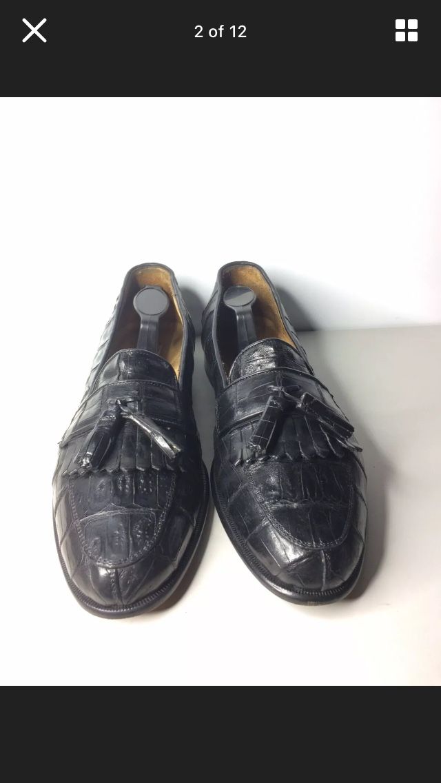 Belverde Florence Black Crocodile Slip Ons Tassel Loafers Shoes Men’s Sz 11.5M