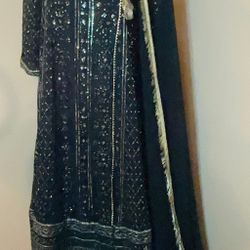 Pakistani Sparkling Sequence Work Black Maxi Dress 3pc