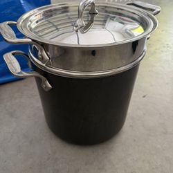 Contemporary Hard-Anodized Aluminum Nonstick Cookware, Pasta Pot with Steamer Insert, 8-quart, Black - 1876992 8-quart Silver 1876992