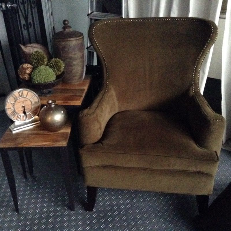 Moss green wing back antique tacking