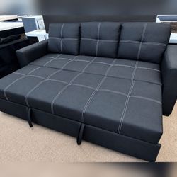 Black Linen fabric convertible sleeper sofa pullout bed