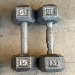 (Set of 2) 15lb Cast Iron Hex Dumbbells