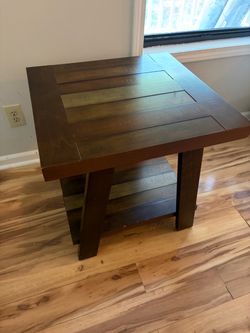 Dark Wood End Table with Lower Shelf
