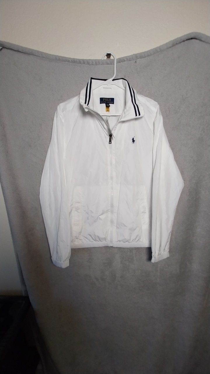 Polo by Ralph Lauren White  Windbreaker NWT! Navy Striped Collar Polo Print Navy/Red Flipped Collar