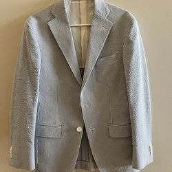 Haspel Sapphire Blue White Seersucker Sport Jacket Coat 36