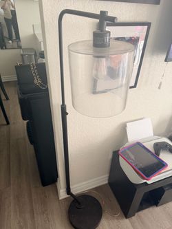 Industrial Floor Lamp with Glass Shade