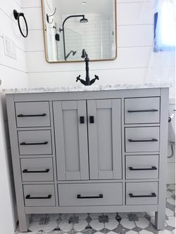 36in wide  x18in depth  Gray Bathroom Vanity and Kingston Brass Faucet