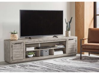 Naydell Gray 92" XL TV Stand w/ Fireplace Option (Online Special Price)