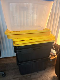 11 Black and Yellow Bins/ Storage Totes