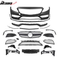 Fits 2015–2021 Benz C-Class W205 C63 Front Bumper Cover W/ Gloss Black Grille + Lip