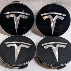 Set Of 4 Tesla Center Caps, Black And Silver