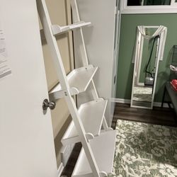 Pair Of Ladder 5 Shelf Bookshelves- White- Great Addition For Small Space