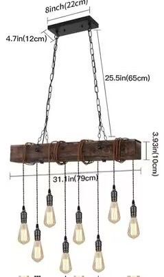 😀 KEESFU 8-Lights Rustic Chandeliers for Dining Room, Farmhouse Wooden Ceiling Pendant Light, Height Adjustable, Rectangle Chandelier for Kitchen Isl