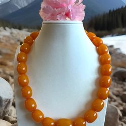 Vintage Style Butter Scotch Amber resin Beaded Necklace 22”inch & 137 grams