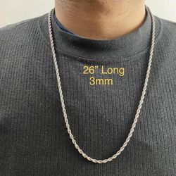 Stainless Steel 3mm Twisted Rope Chain Necklace Lobster Clasp 26” Long Chain Necklace For Men Women - CHN 