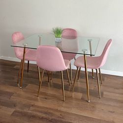 Pink Gold Velvet Glass Dining Set 