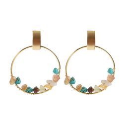 Adorable Gold And Natural Stone Hoop Earrings