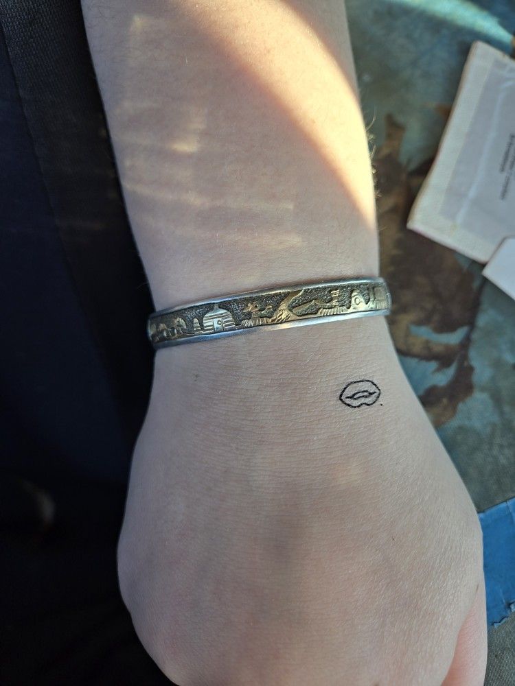 Vintage Navejo Sterling Silver And Gold Bracelet