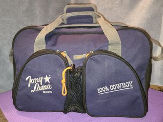 Tony Lama Boots Travel Bag Blue Duffle Canvas Weekender Luggage Pockets Large