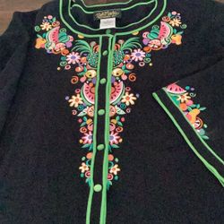 Women’s Bob Mackie  Embroidered Black Shirt 2XL