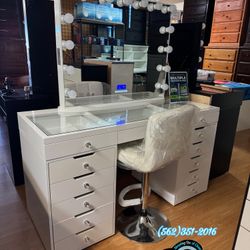 White Led Vanity With Diamond Dresser Cajonera Comoda Chest