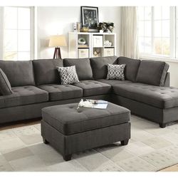 Gray Sectional Sofa - Ottoman Sold Separate (Free Delivery)