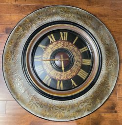 35 in Large Round Bronze/Gold Hanging Wall Clock Roman Numerals Quartz Battery