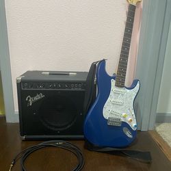 Squire Strat Electric Guitar with Amp and Cable