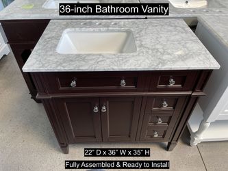 36" Bathroom Vanity with Carrara Marble Countertop & Solid Wood & Plywood Cabinet #3565