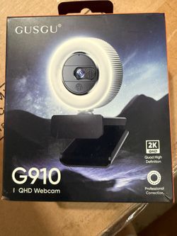 G910 2K QHD Webcam with Ring Light, Privacy Cover & Mic - Brand New