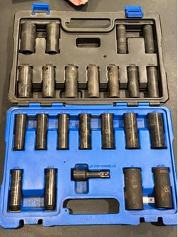 Kobalt 23 -Piece Standard (SAE) and Metric 1/2-in Drive Set 6-point Impact Socket Set. Metric sizes range from 12mm to 24mm and SAE sizes range from 3