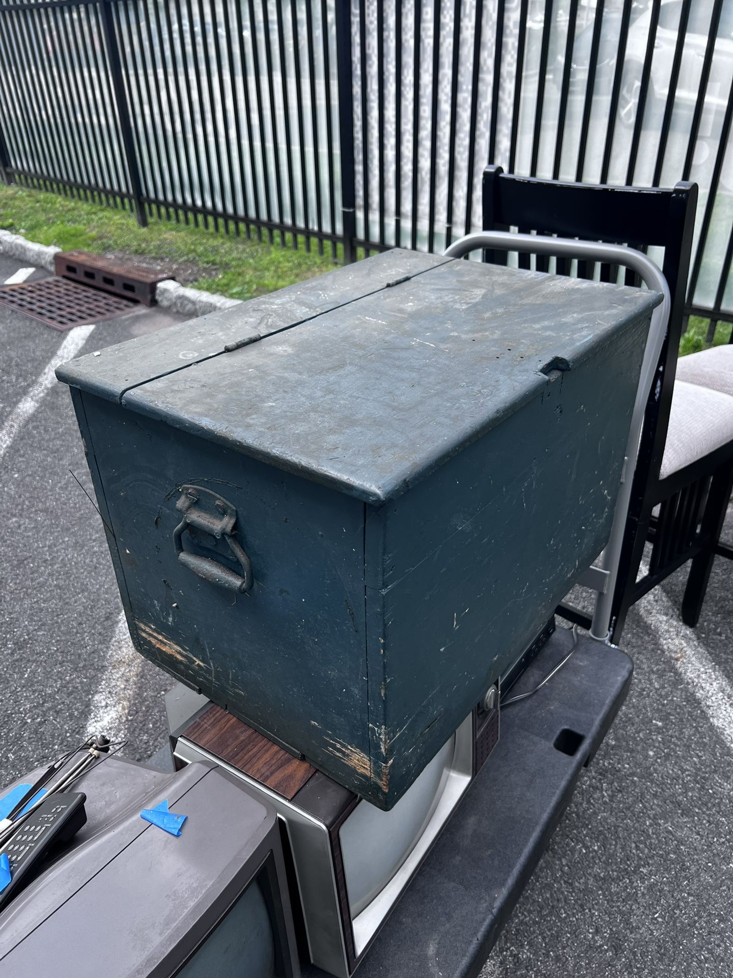 Antique Wooden Box In Old Green Paint