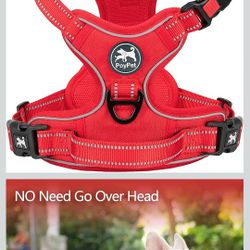 No Pull Dog Harness, No Choke Reflective Dog Vest, Adjustable Pet Harnesses with Easy Control Padded Handle formedium  Large Dogs(Red Matching Trim.XL