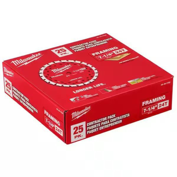 Milwaukee 7-1/4" 24T Framing Circular Saw Blade Contractor Pack -25PK(48-40-1720)