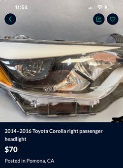 2014-2016 Right Side Toyota Corolla Headlight