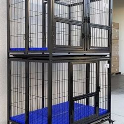 Dog Crate, 37”/50” Heavy Duty Stackable Dog Cage with Blue Floor & Wheels, Easy-Fold Cages $150-$299