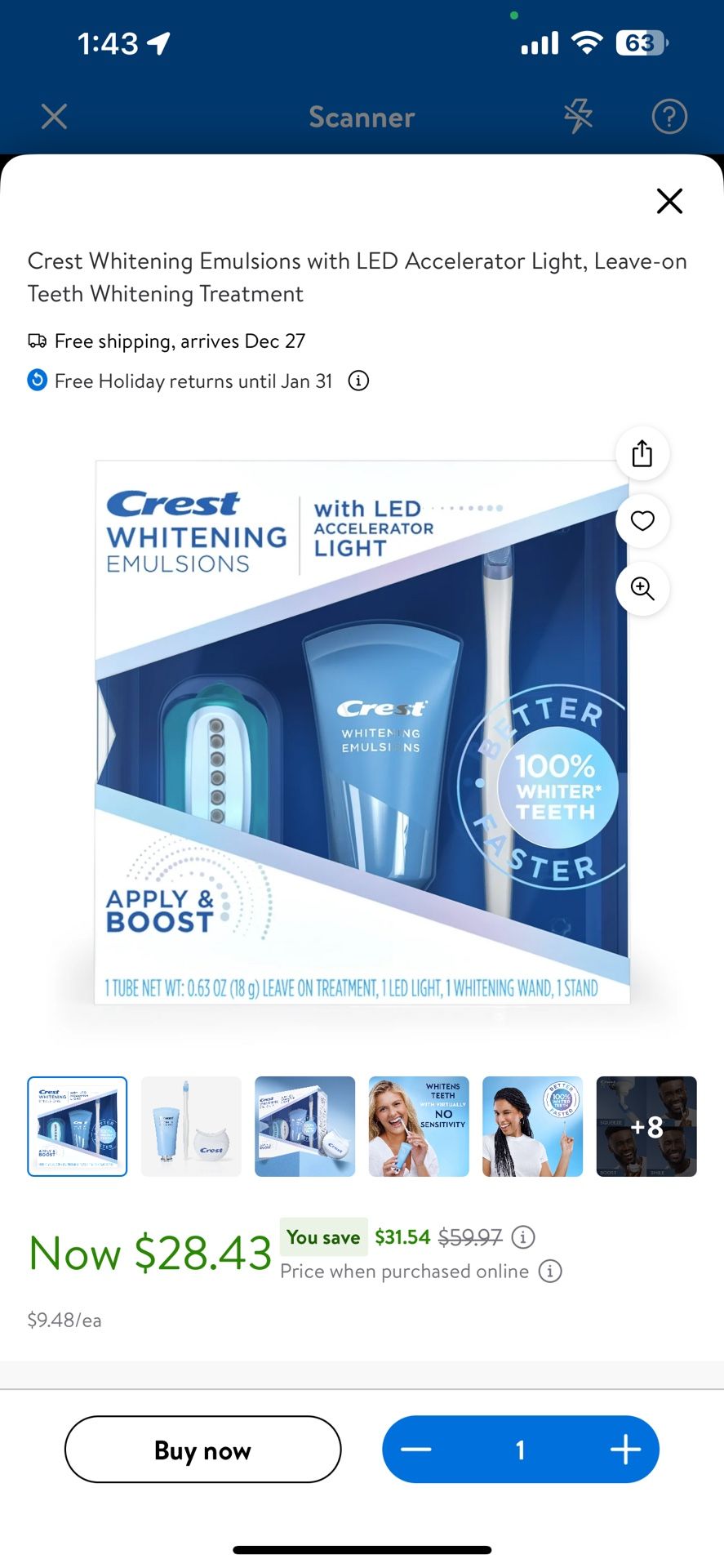 Crest Whitening Emulsions W/LED Accelerator Light NIB!