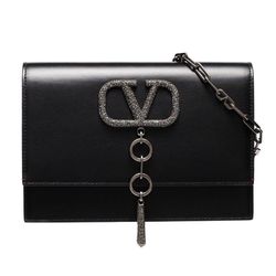 Valentino Vcase Shoulder Bag Leather with Crystal Detail Small Black