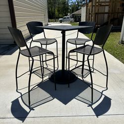 Metal High Top Table 41 Inch Height. With 4 High Top Chairs