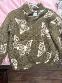 SO Cute green butterfly quarter zip sweater, XS