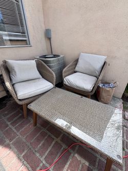 Patio Conversation Set – 2 Chairs + Glass Top Table