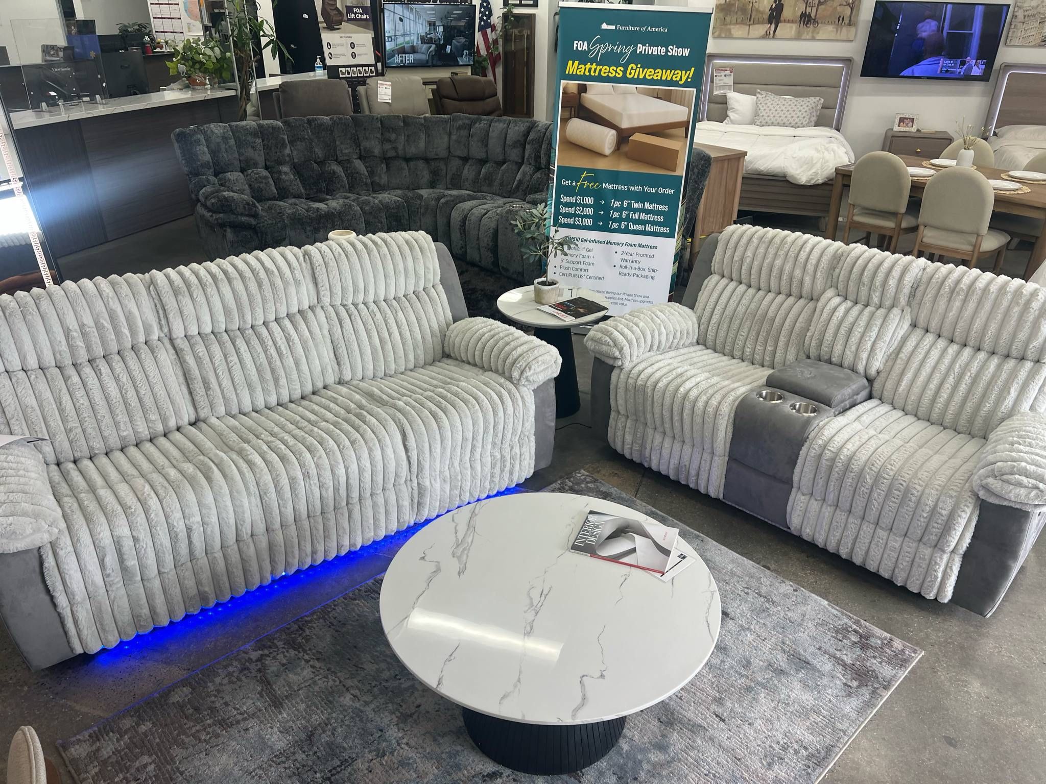New Recliner Couch And Loveseat with LED Lights!
